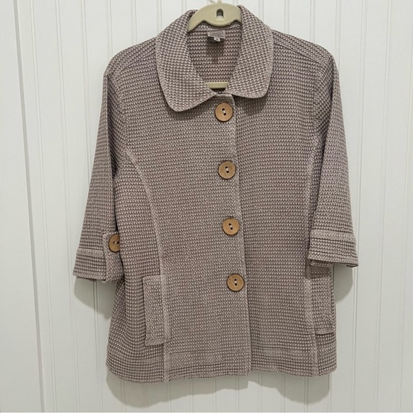 Focus Jackets & Blazers - Focus Waffle  Beige Button-Up Jacket